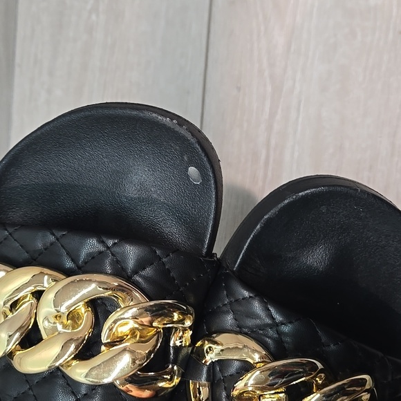Steve Madden Women Zoray Black Quilted Slides with Gold Chain Sandals Sz 9 - Picture 5 of 11